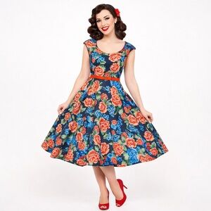 fitted lace wedding dress Lindy Bop Black Cherry Print Audrey Dress XLarge main image 1